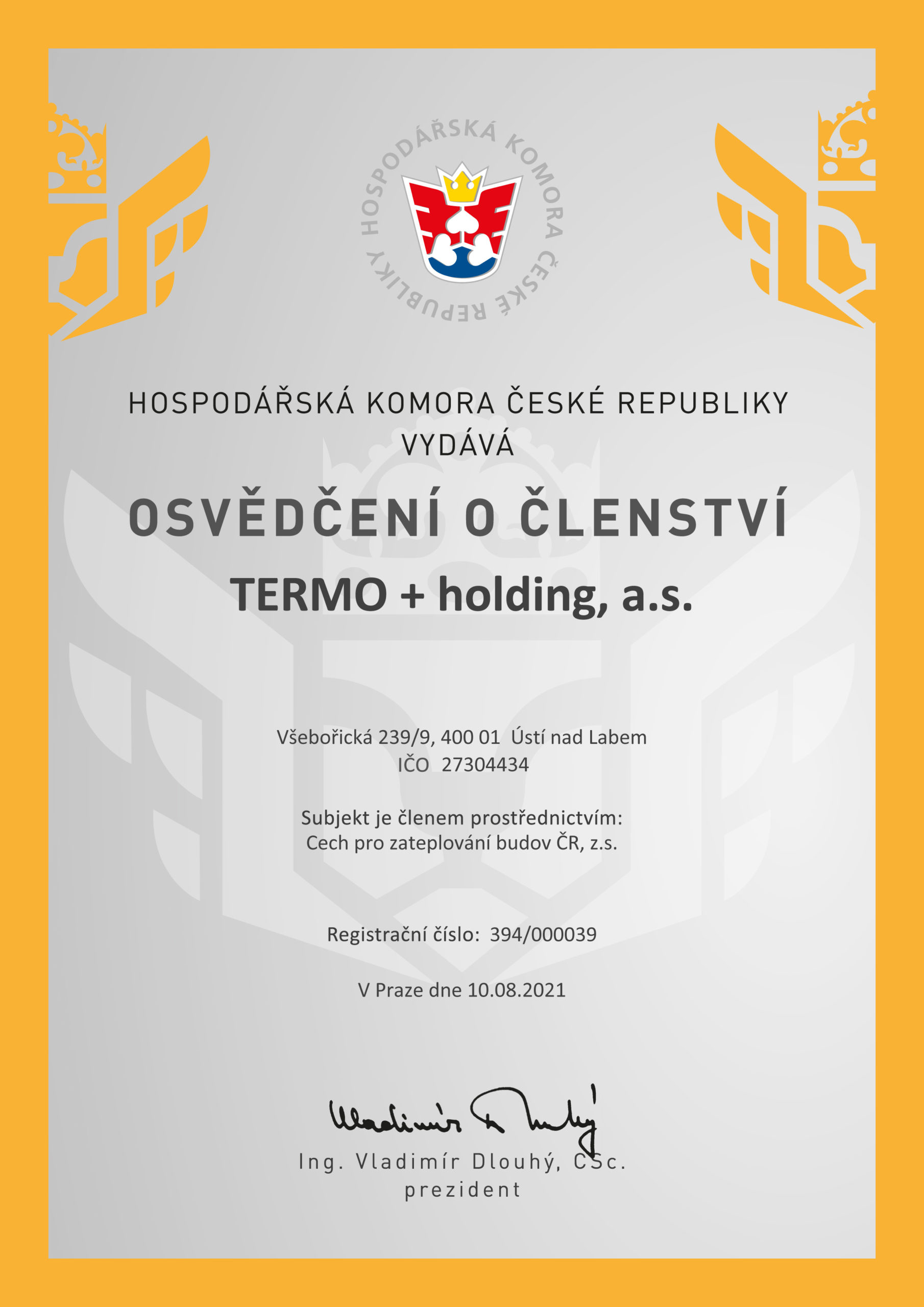 Jsme členem Hospodářské komory ČR